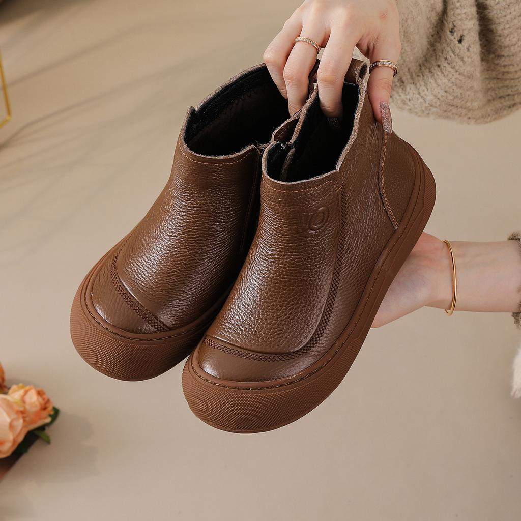 Женские зимние теплые нескользящие ботинки из коровьей кожи большого размера с мягкой подошвой, утепленные подкладкой ботильоны, водонепроницаемые хлопковые ботинки для занятий спортом на открытом воздухе