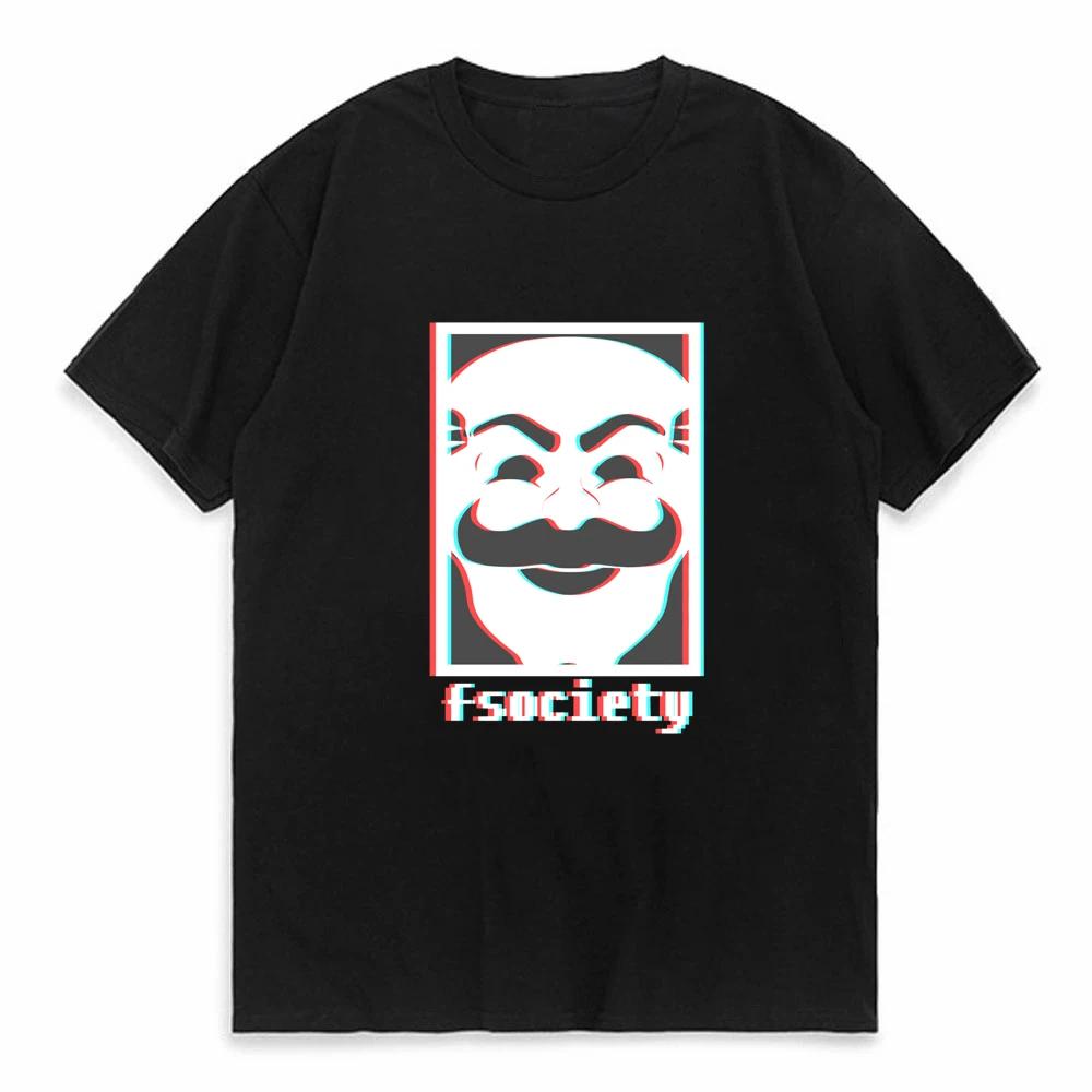 Винтажная забавная футболка Mr Robot унисекс 100% хлопок футболка Fsociety с коротким рукавом футболка хакера F Society Топы гик-футболка Одежда Подарок