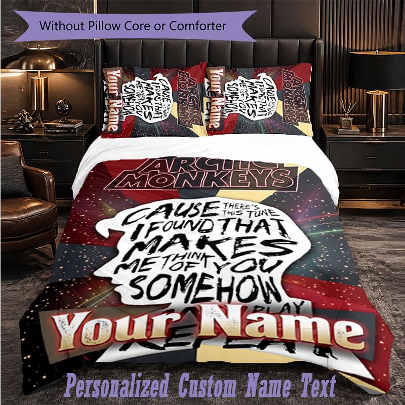 Personalized 3Pcs Bedding SetArctic Monkeys Custom Text Duvet Cover Pillowcase Set Bedroom Gift