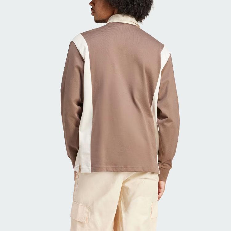 Adidas Рубашка для регби Originals с тремя полосками и цветными блоками, поло с длинным рукавом, винтажный топ для регби, мужские топы коричневого цвета IS1405