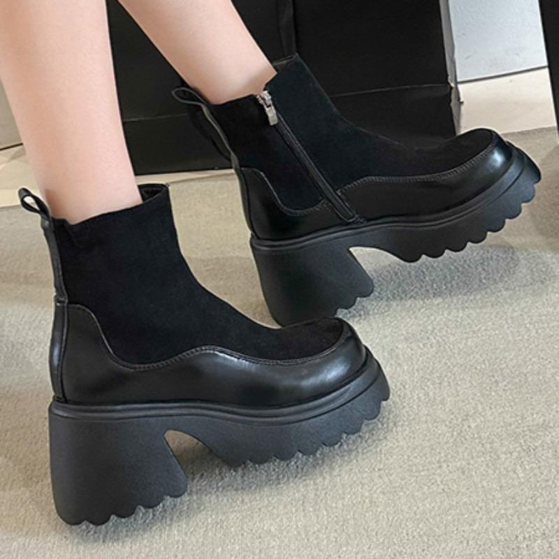 Platform Suede Ankle Women Boots High Heels Shoes Winter Fashion Chunky Snow Boots Woman Trend Goth Non Slip Pumps Botas Mujer