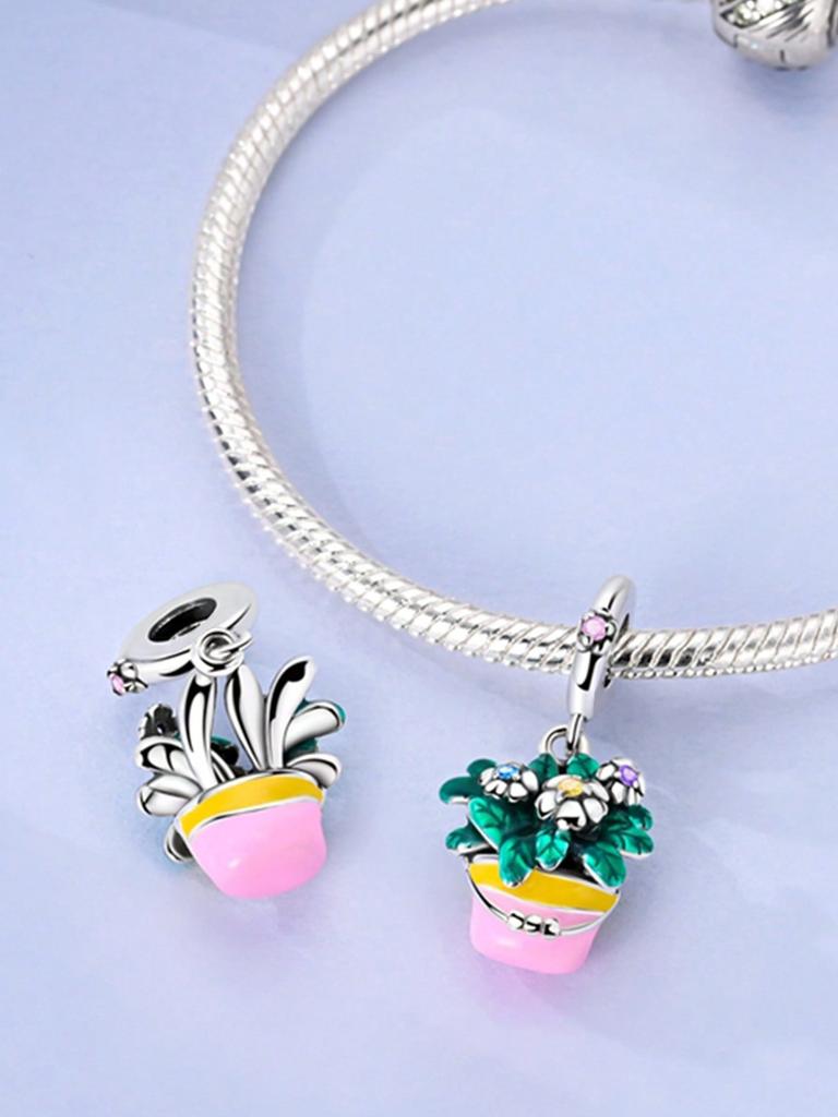 Шармы Серебро Медные Цвета Ромашка Кактус Цветок Бусины Шарм Подвеска Для Оригинального Браслета Для Женщин Diy Украшения Подарок Любви