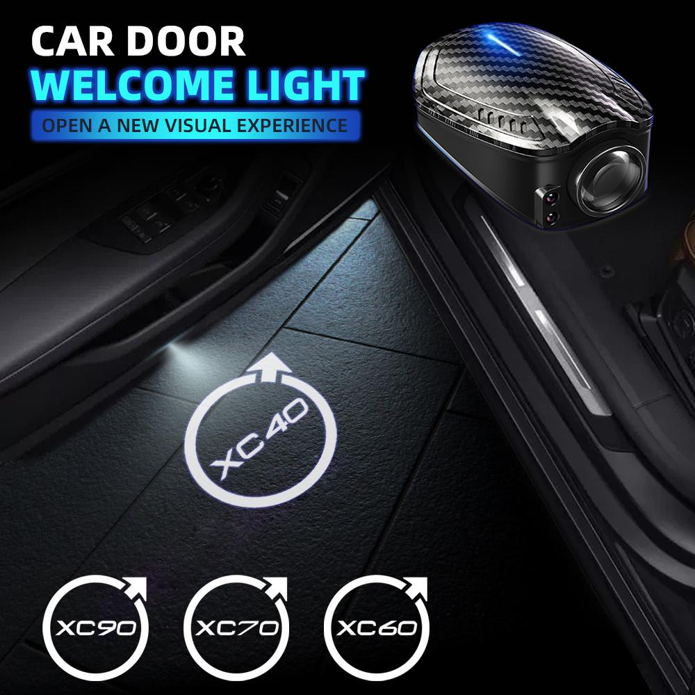 2pcs USB Rechargeable For Volvo XC60 XC90 XC40 XC70 Logo R Design Car Door HD LED Lamps Projector Courtesy Welcome Lights