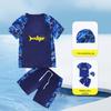 Boys' Camouflage Three-Piece Swimsuit Set with Cartoon Design & Swim Cap