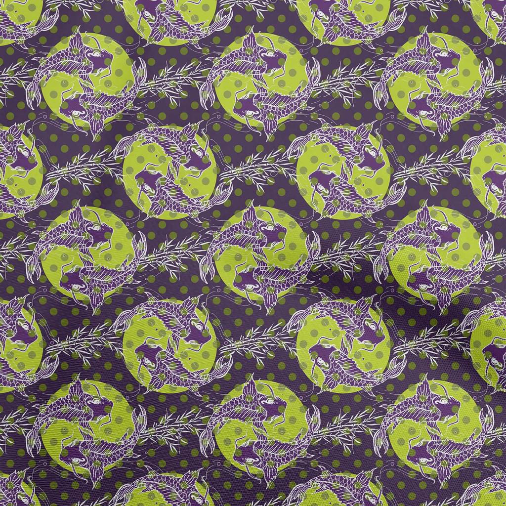 oneOone Cotton Flex Brown Fabric Asian Japanese Koi Fish Craft Projects Decor Fabric Printed By The Yard 40 Inch