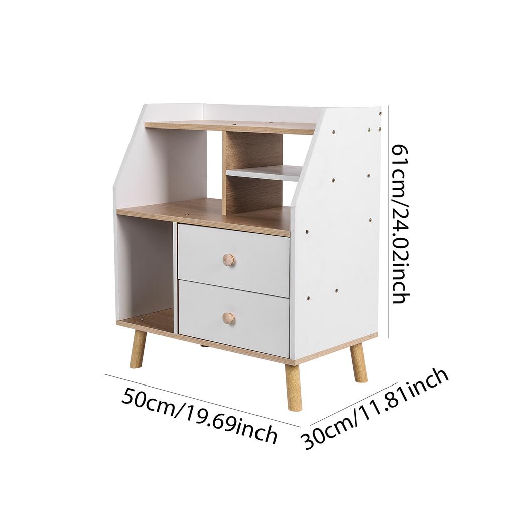 Wooden Modern Bedside Table with 2 Drawers Bedroom Bedside Cabinet Simple Bedside Storage Locker for Living Room Office