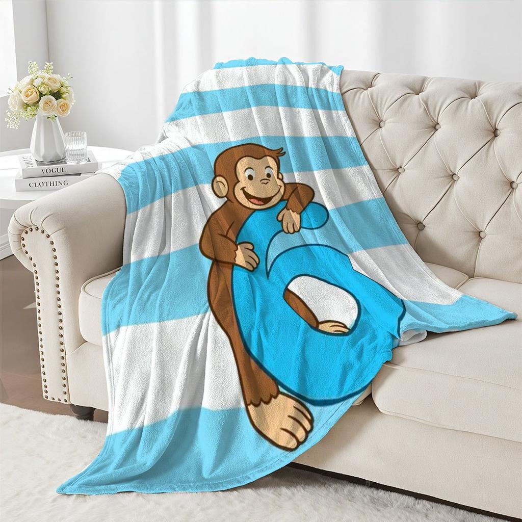 1pcCute Monkey Number 6 Print Flannel Throw Blanket – Fun Gift for Home Office Sofa Car Nap