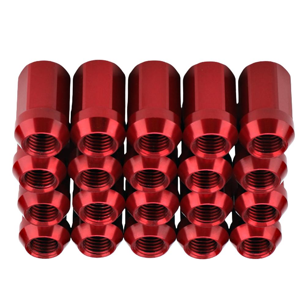 20pcs Lug Nuts M12X1.5 Aluminum Red Wheel Nuts Hex 19mm Closed End Cone Seat Car Accessories