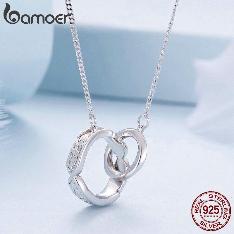 BAMOER стерлингового серебра 925 пробы двойной круг подвеска Mobius цепочка на шею с крыльями ангела для женщин подарок на день рождения изящные ювелирные изделия