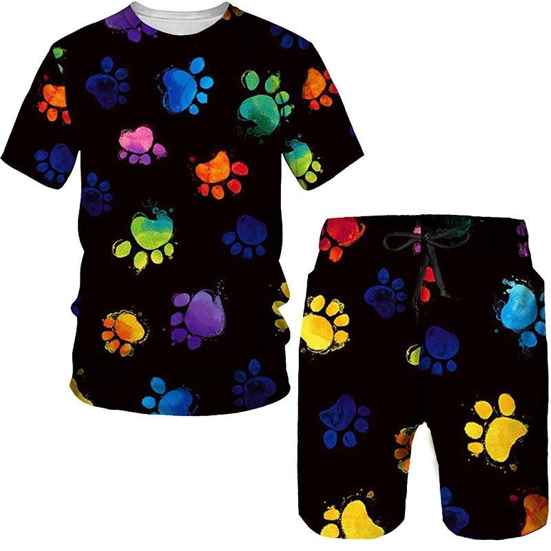 Summer Men's Trend Casual Tracksuits 3D Design Clothes Fashion Harajuku Oversized T-shirt Shorts Set 2 Piece Couple