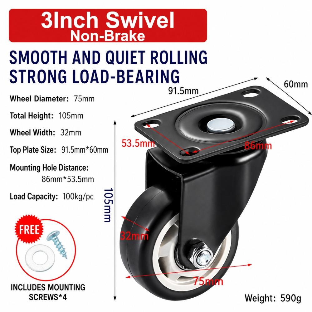 1.5" 2" 3" Swivel Caster Heavy Duty Trolley Wheel Durable Chair Wheels