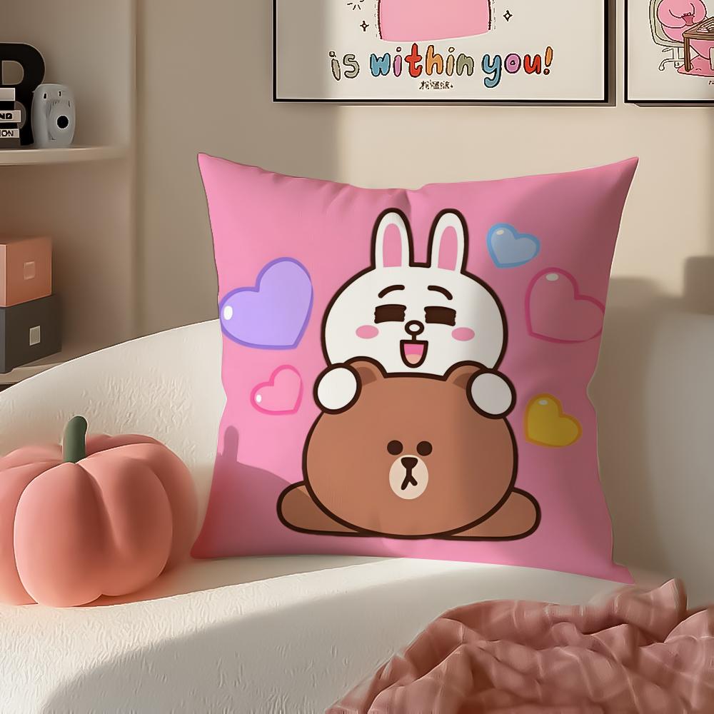 Милая корейская наволочка для подушки L-Line Friends Медвежонок Браун и Кролик Кони, короткий плюш, скрытая молния, чехол для подушки на диван в комнате