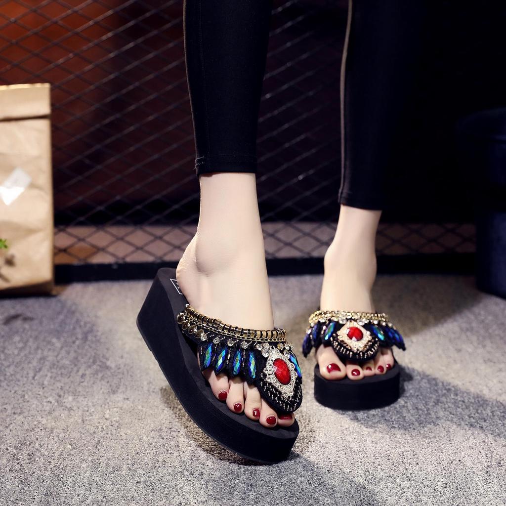 Women's Fashionable Thick-Soled High Heel Wedge Flip Flops - 2019 Korean Style Beach Shoes