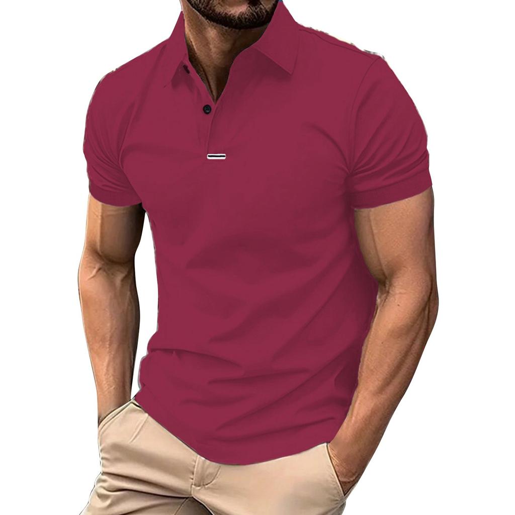 Men's Solid Color Button Lapel Short Sleeve Top Men's Casual Fashion Shirt