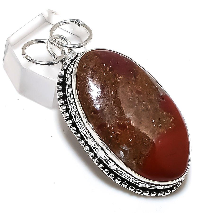 Натуральный драгоценный камень красная речная яшма 925 пробы, серебряный ювелирный кулон 2,25 дюйма R4d96
