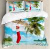 Christmas Duvet Cover Sock On The Palm Tree On Tropical Sandy Beach Island Maldives Design Decorative Blue Red Holidays Gifts