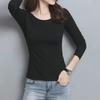 Ayollar uchun Slim Fit uzun qisma bir rangli futbolkalar - Bahor/Kuz Dumaloq bo'yinli toplar