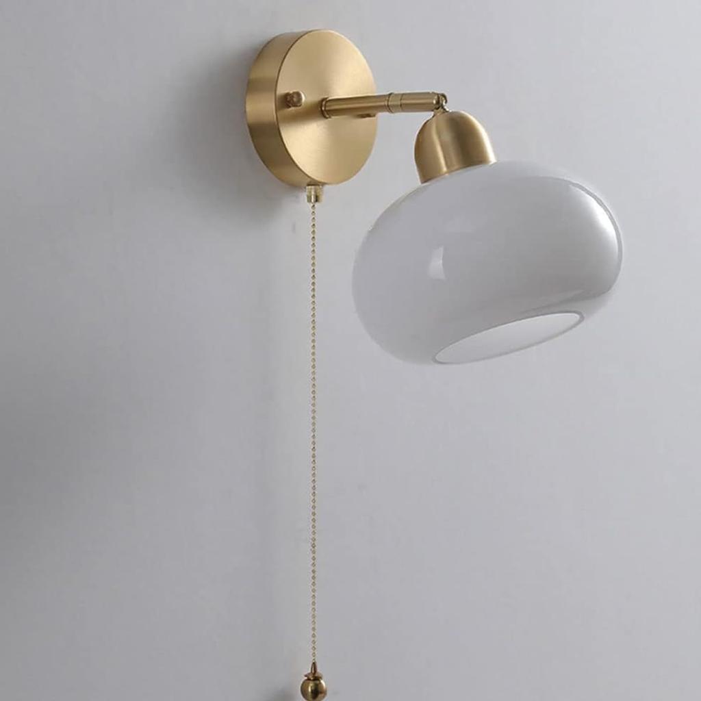 Латунное молочное стекло настенное бра с цепочным выключателем, винтажная медь, середина века, современный настенный светильник, регулируемая золотая фермерская прикроватная настенная лампа