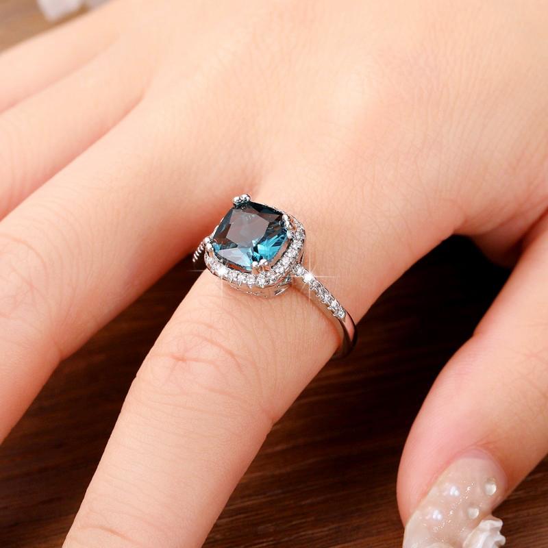 Huitan Simple Elegant Cushion Blue Cubionic Ring для женщин, цветные кольца на годовщину свадьбы, женские модные украшения