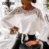 Spring and Autumn Women's Long Sleeve Lace Blouse Solid Colour Commuter Round Neck Tops
