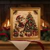 Relaxing Handmade Faux Pearl Sets Christmas Cat Art Kit with Frame Kitty Painting DIY Decorative Supplies Kit 3D Bead Wall Craft for Adults