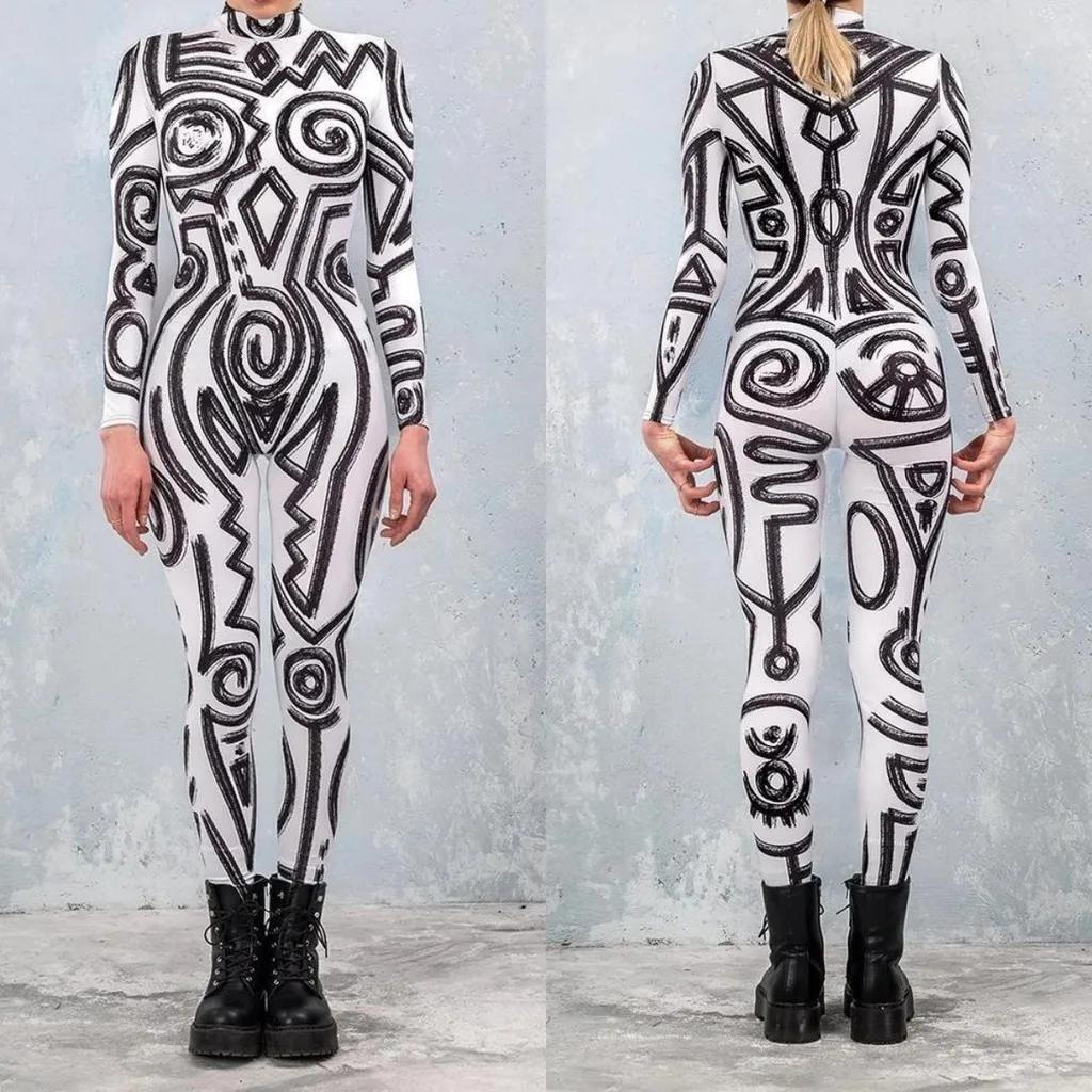 3D Digital Printing Stage Performance Costumes Adults Halloween Events Carnival Theme Party Cosplay Outfit Pretend Game Jumpsuit