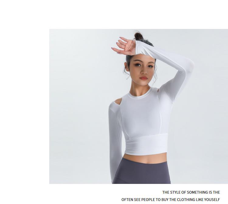 Женские эластичные топы для йоги с длинными рукавами, обнажающие пупок - быстросохнущие футболки для фитнеса