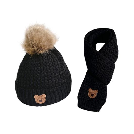 Kids Winter Hat Scarf Set Soft Knitted Warm Pom Pom Skull Cap And Neck Warmer Cold Weather Set for Boys Girls Toddlers