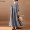 Women Casual V-Neck Loose Long Sleeve Solid Long Dress