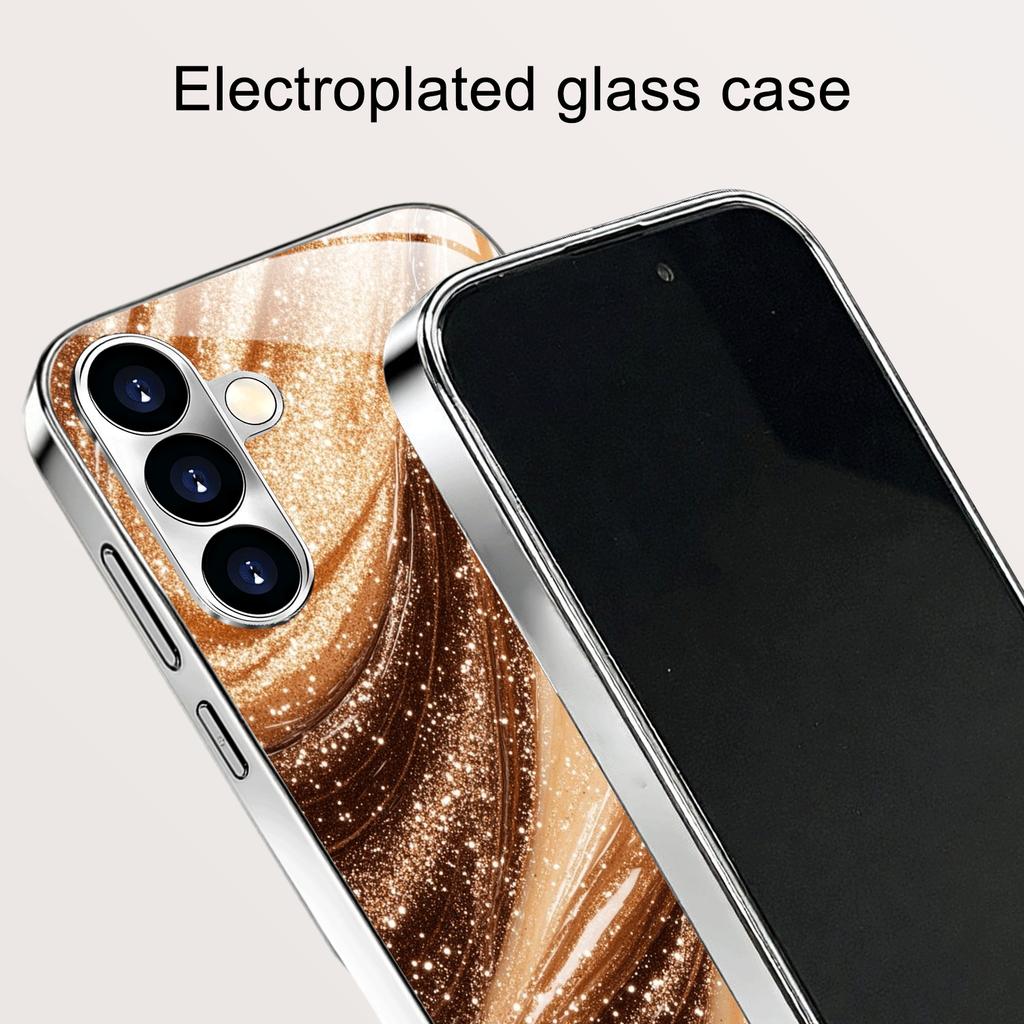 Позолоченный чехол для телефона из закаленного стекла, совместимый с Galaxy S26 S25 S24 S23 S22 Ultra Plus. Имеет премиальный золотисто-коричневый дизайн.