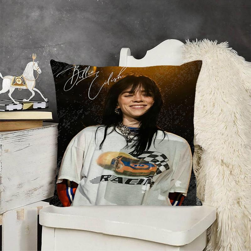 1 шт. Наволочка Billie Eilish, Полиэстер, 2D Двусторонний Принт, Дизайн с Фотографией-Подписью, Декор для Дивана, Кровати и Диванчика, Для Фанатов Музыки R
