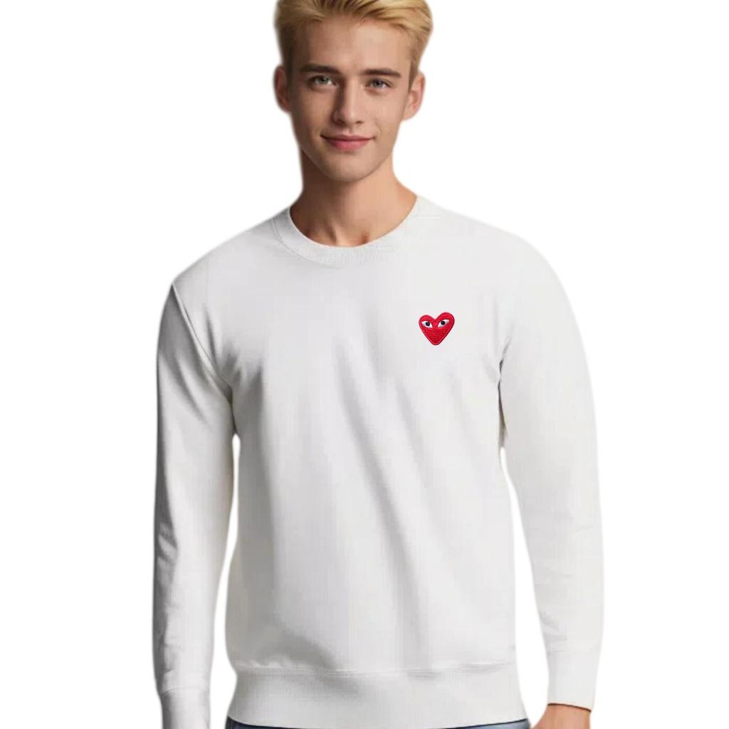 Трендовый японский бренд, вышитое красное сердце, хлопковая толстовка с длинным рукавом - Унисекс.