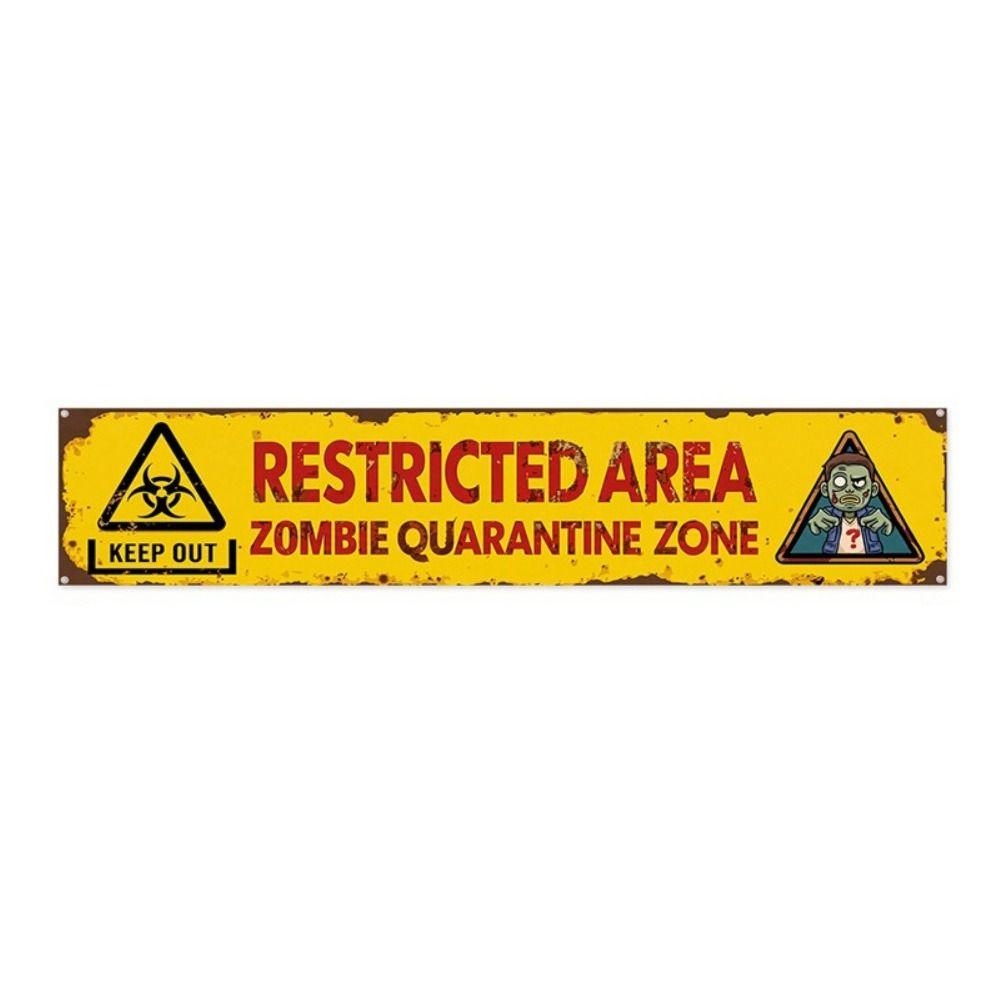 Zombie Themed Halloween Warning Sign Hanging Haunted House Decor For Outdoor Party