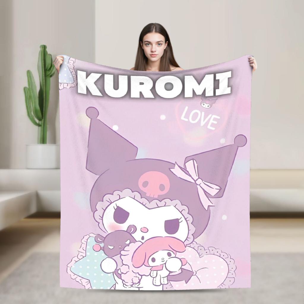 Фиолетовые пледы Kuromi Кавайный мультяшный шерстяной Потрясающие дышащие пледы для покрывала Осень/Зима