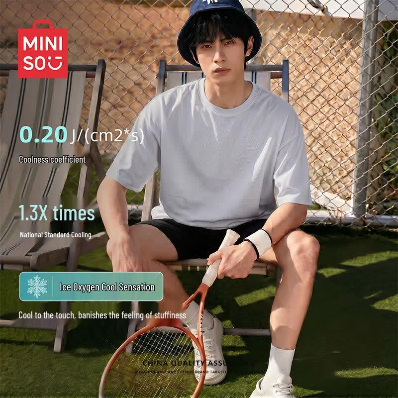 MINISO Мужская оверсайз футболка из ледяного шелка с сеткой, быстросохнущая