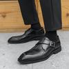 Fashion Black Brown Monk Strap Loafers For Men Trend New Pointed Leather Shoes Male Designer Formal Wedding Dress Homecoming Footwear