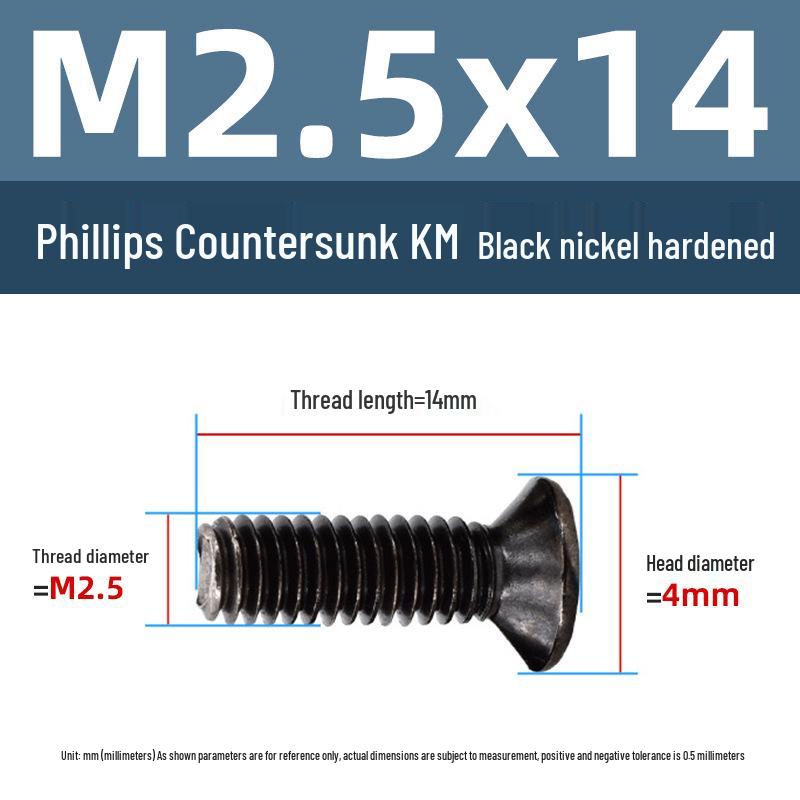 Yigu Carbon Steel Black Nickel Hardened KM Phillips Flat Head Screws M2-M4 for Electronics