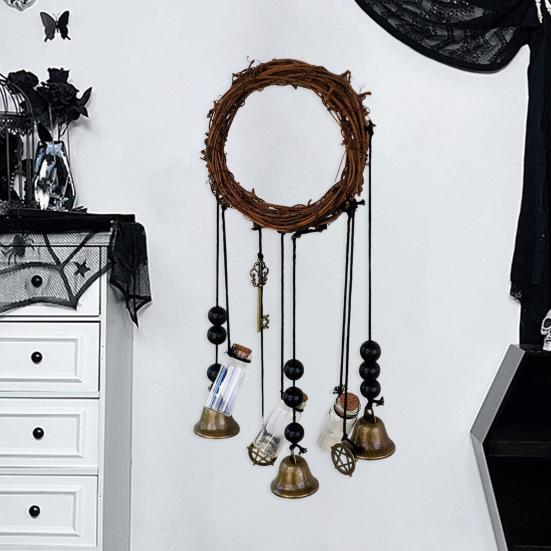 Дверная ручка, ведьмин колокольчик, защита дома, подвесной колокольчик ручной работы, бутылка желаний, венок из ротанга, вешалка для двери, украшение в виде колокольчика ветра в стиле Викка