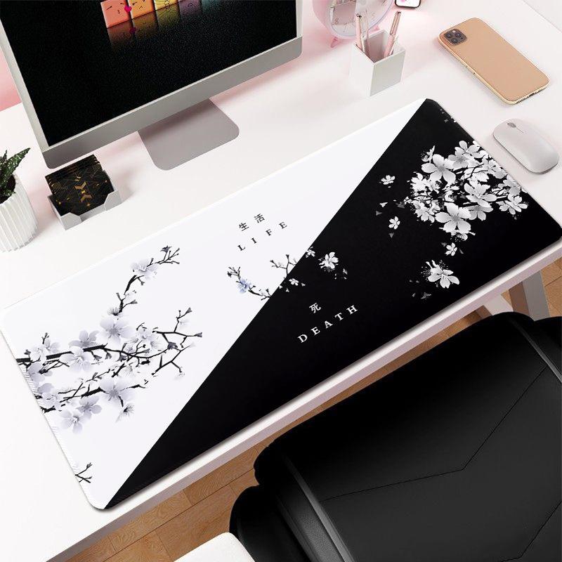 Ink Cherry Blossom Mouse Pad Large Office Desk Pad Life Black and White Series Mouse Pad Rubber Non-slip