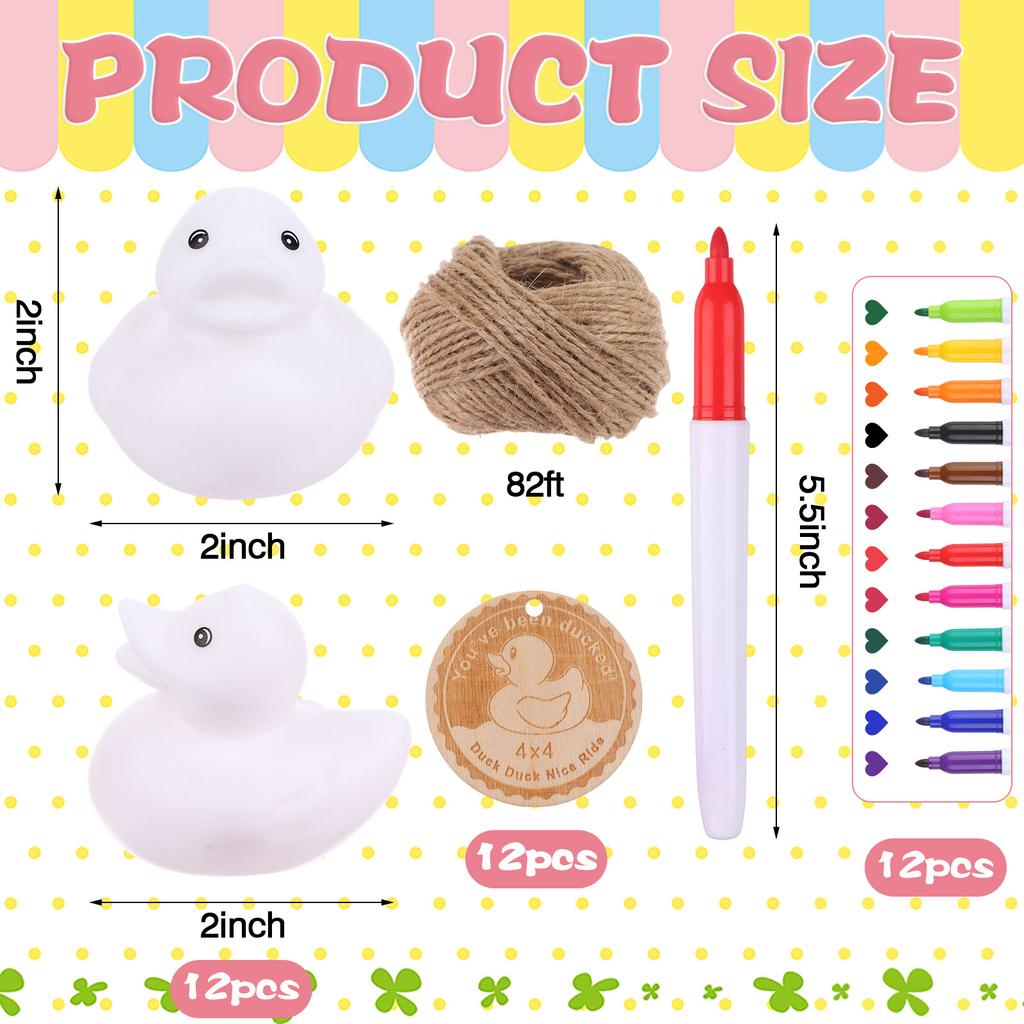 12 Pcs 2 Inch White Blank Rubber Ducks Wooden Cards 12 Colors Of Pens Creative Rubber Ducks Float Mini Rubber Ducks Bath Toys Di