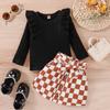 Girls Fashion Set Autumn and Winter Children's Casual Long-sleeved Plaid Skirt Two-piece Set
