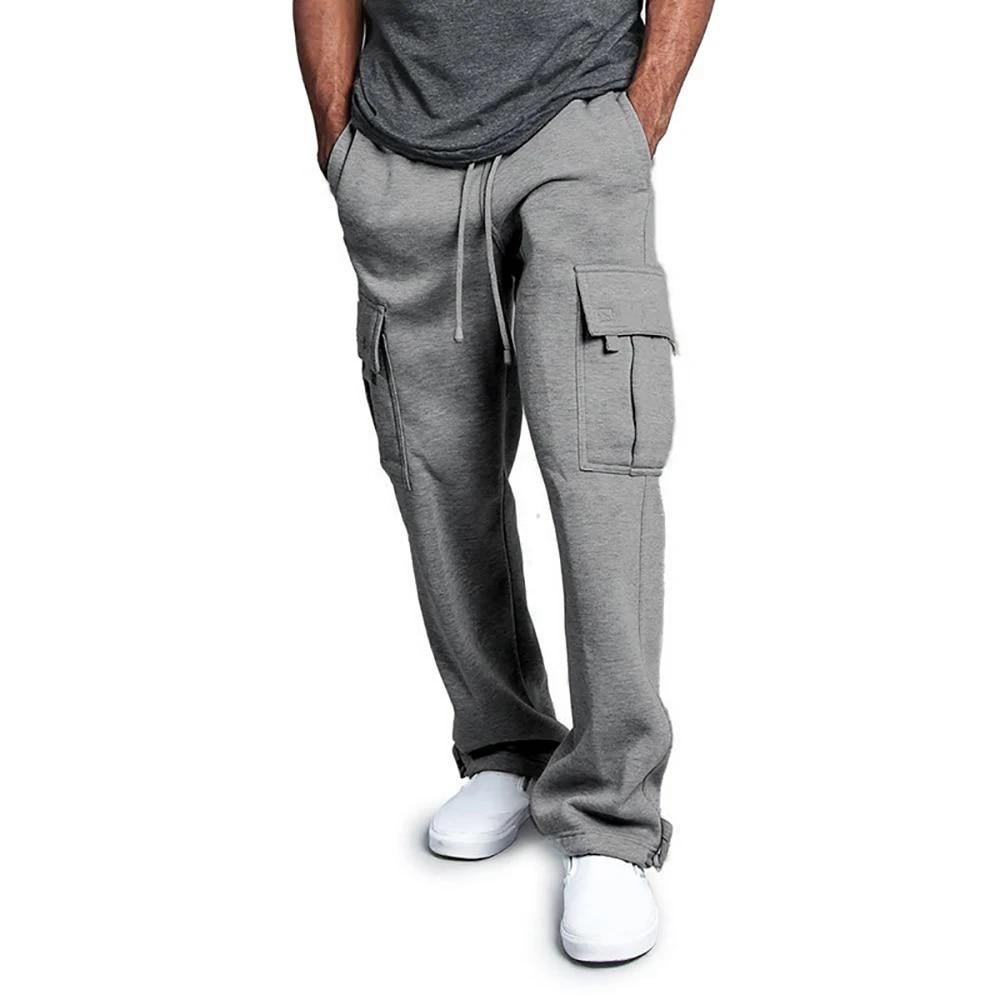 Men Multi-pocket Pants Mens Sweatpants Straight Fit Joggers for Sports and Streetwear Loose Oversized Drawstring Long Pants