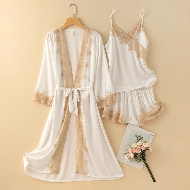 Пижамный комплект, одежда для отдыха, кружевной свадебный банный халат, шорты, костюм, сексуальная женская одежда для сна, летние атласные пижамы, домашняя одежда
