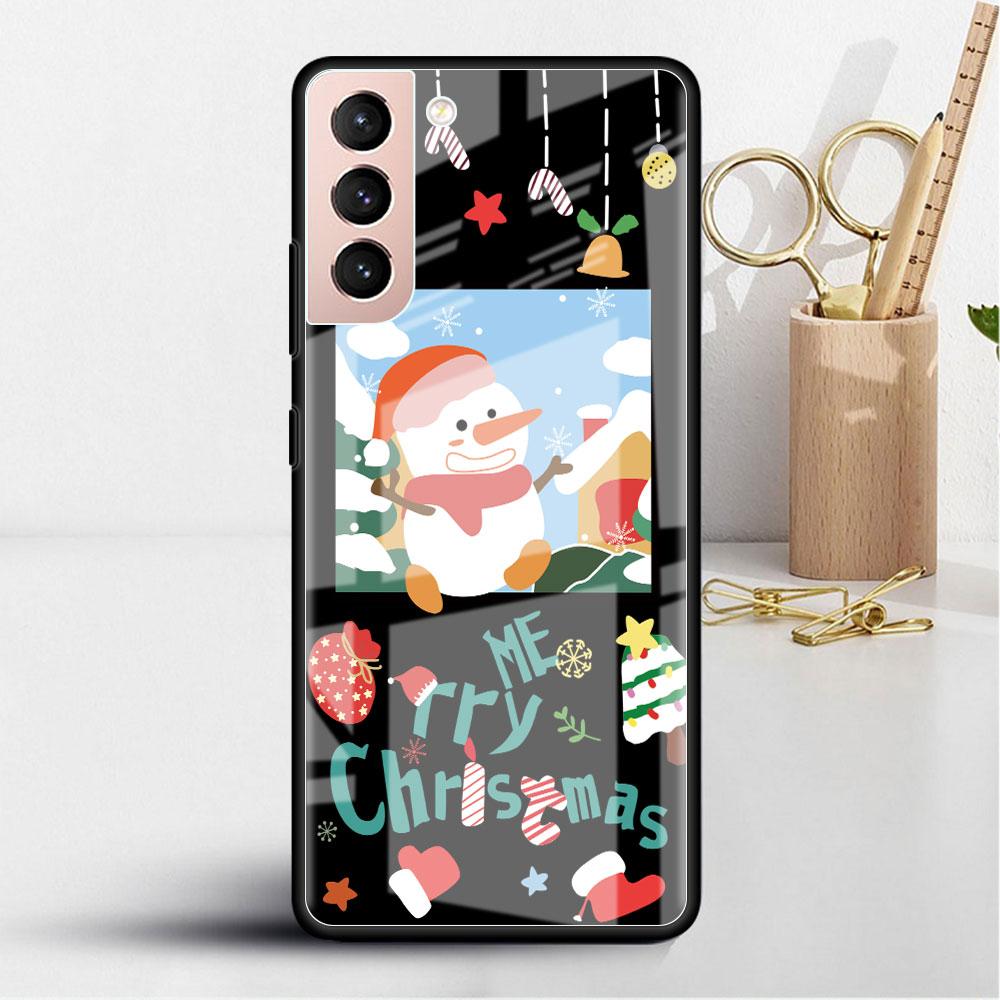 Рождественский мультяшный снеговик стеклянный чехол для Samsung Galaxy S22 S20 FE S21 Plus чехол для телефона S10 5G S9 Note 20 Ultra 10 Lite оболочка