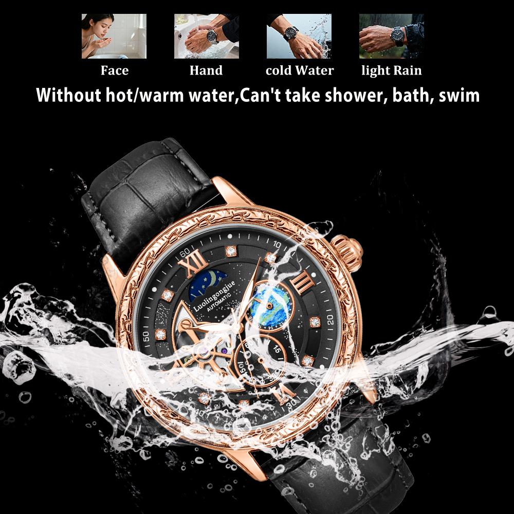 Роскошные мужские деловые автоматические механические часы, с дизайном скелетона, ретро-стильным резным циферблатом, в подарок наручные часы