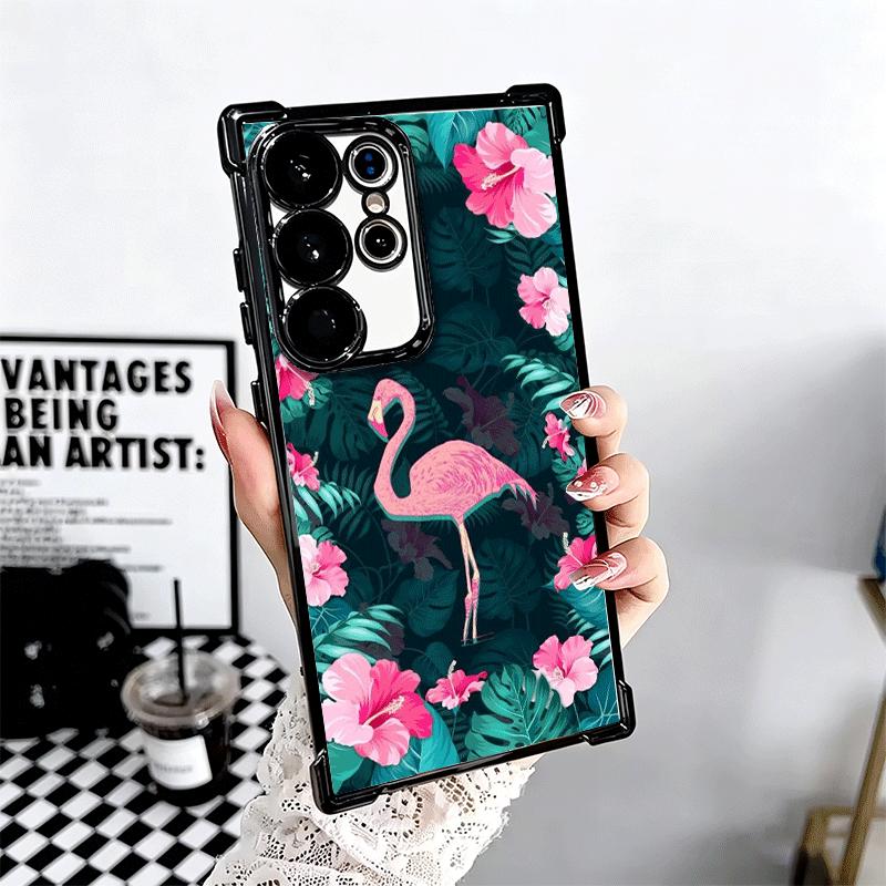 Pink Red Dreamy Flamingo Plating Phone Case For Samsung Galaxy S24 S25 FE S26 Edge S23 Ultra S22 S21 Plus S20 Anti-Fall Airabag