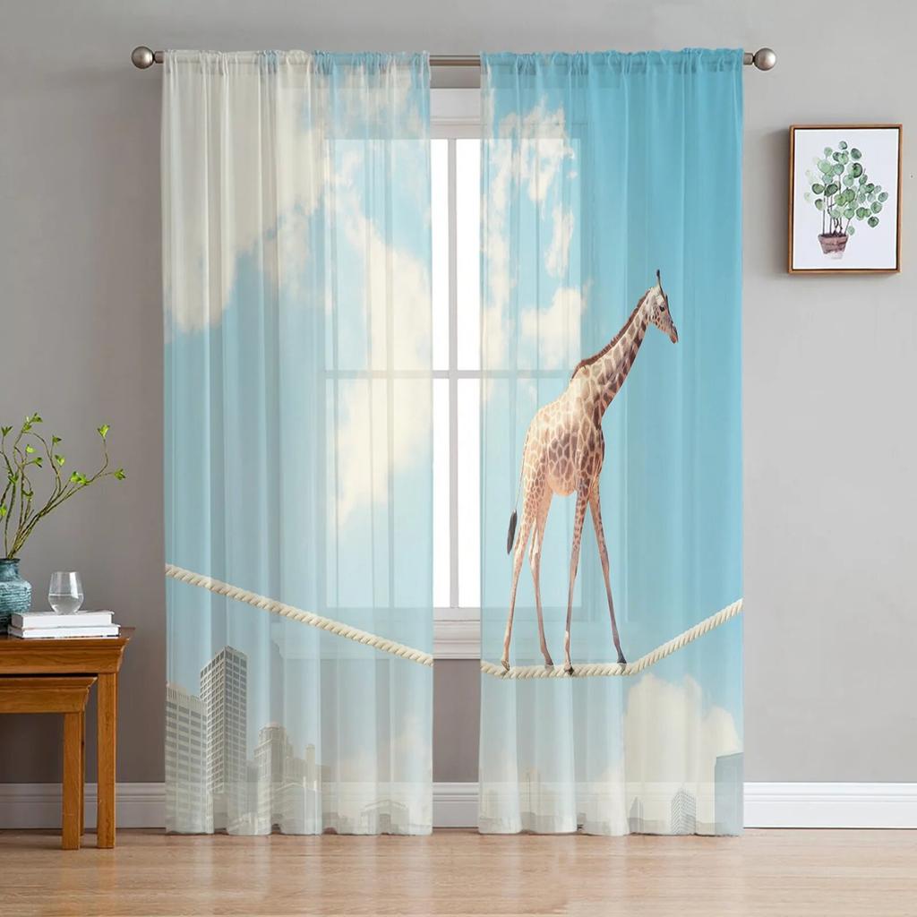 Animal Giraffe Probe Window Treatment Tulle Modern Sheer Curtains for Kitchen Living Room the Bedroom Curtains Decoration