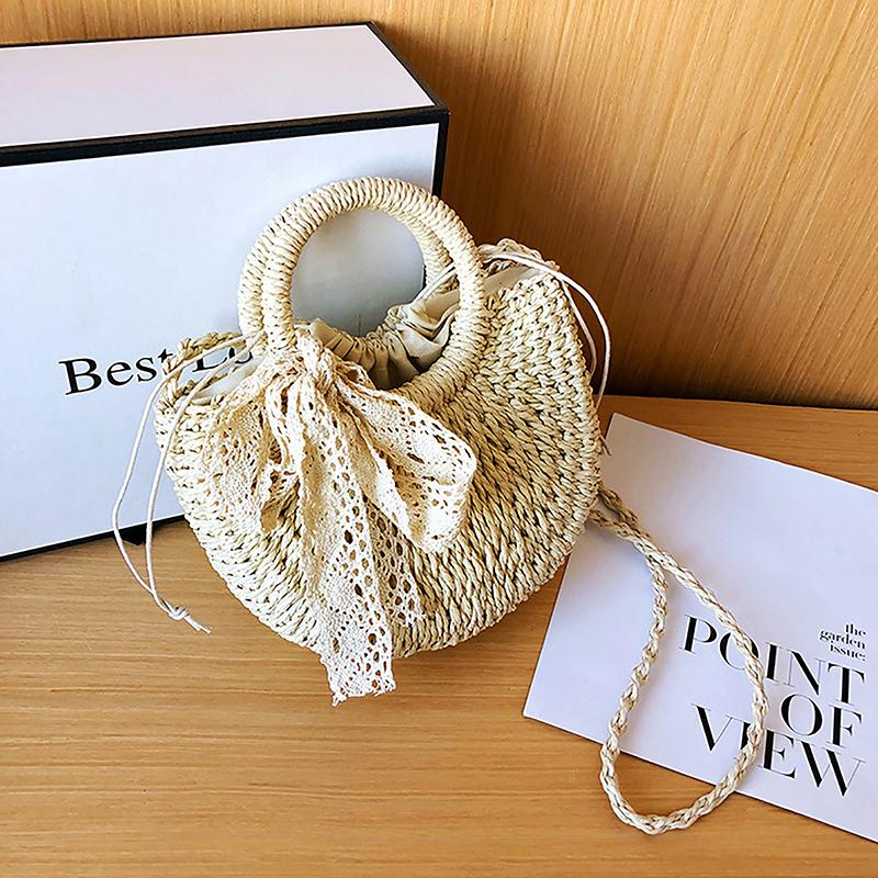 Handmade Half-Round Rattan Woven Straw Bag Summer Women Messenger Crossbody Bags Girls Small Beach Handbag