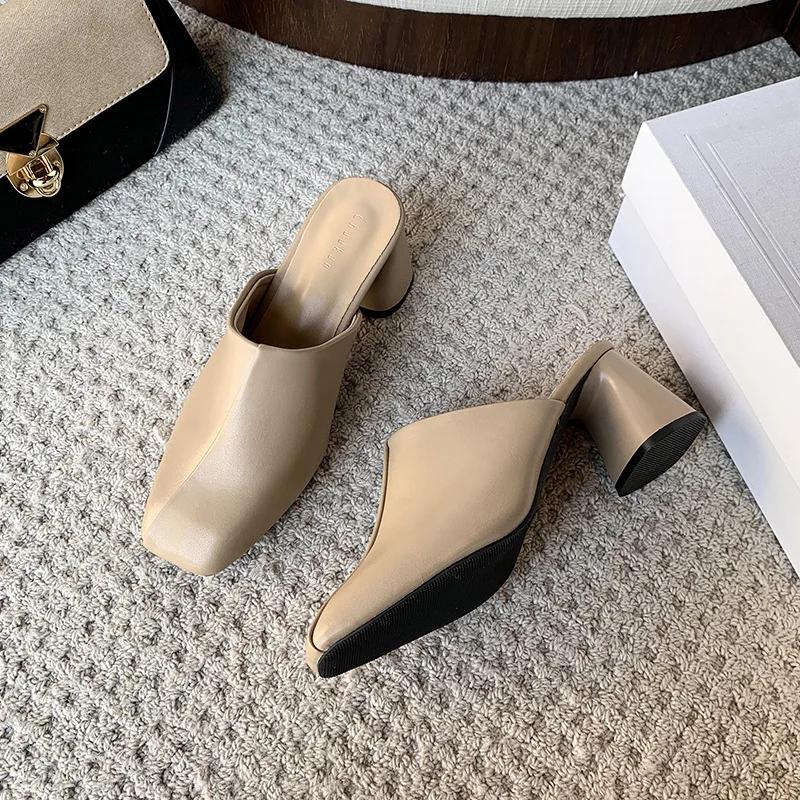 Туфли на высоком каблуке с квадратным носком для женщин, большие размеры, мюли для женщин, женские модные простые тапочки из резины ПУ