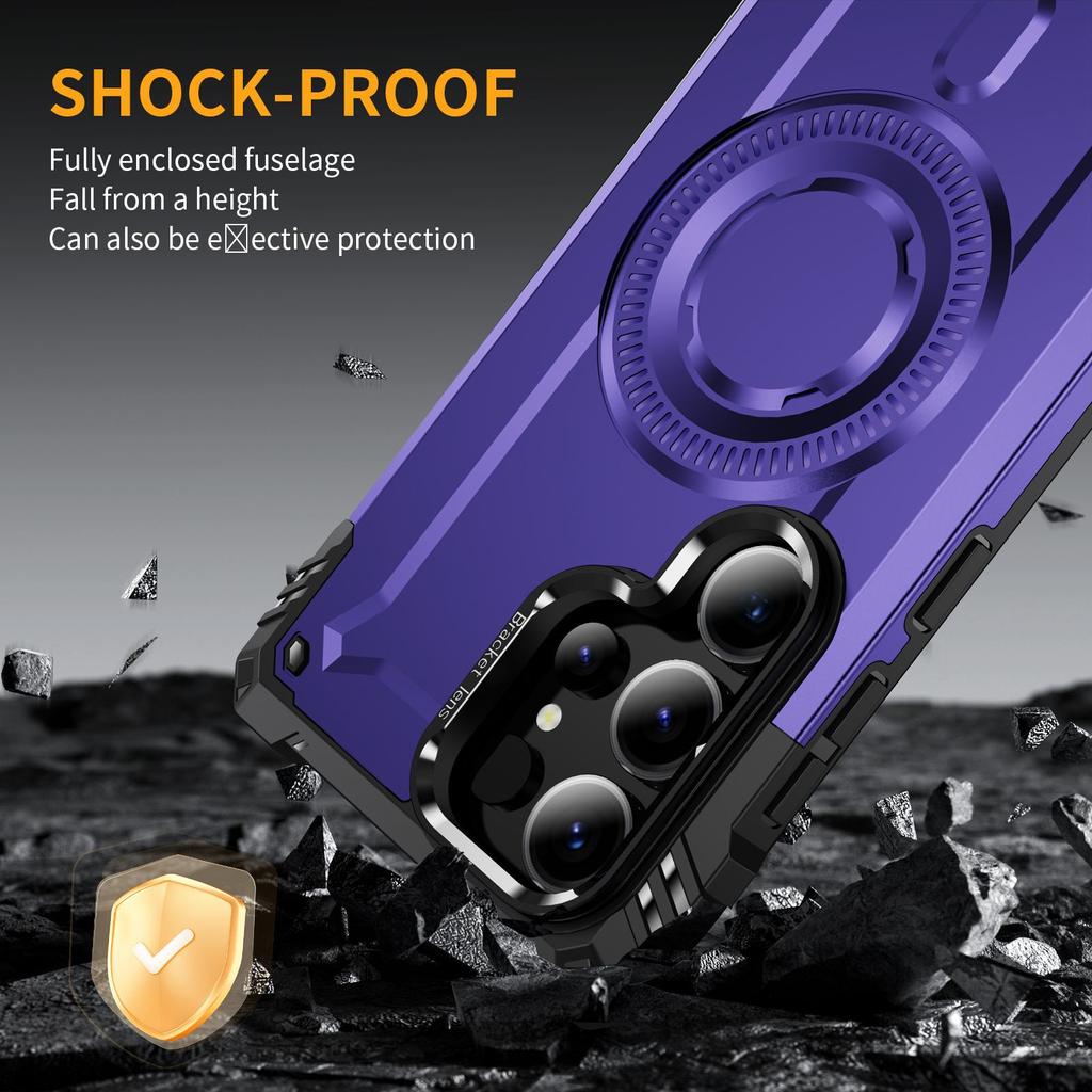 Для Samsung S25 Ultra/S24+/S23plus Чехол для телефона Магнитная беспроводная зарядка Креативная броня Ободок для линз Подставка Тпу+ПК Ударопрочный чехол